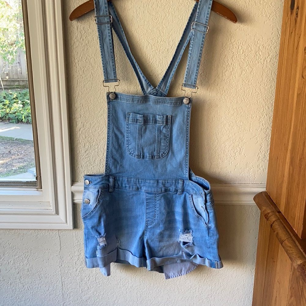 Wax Jeans Distressed Light Wash Short Overalls Size L